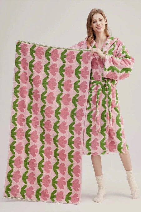 Whimsical Tulip Hooded Bath Robe - 100% Organic Long-stapled Cotton - Image 7