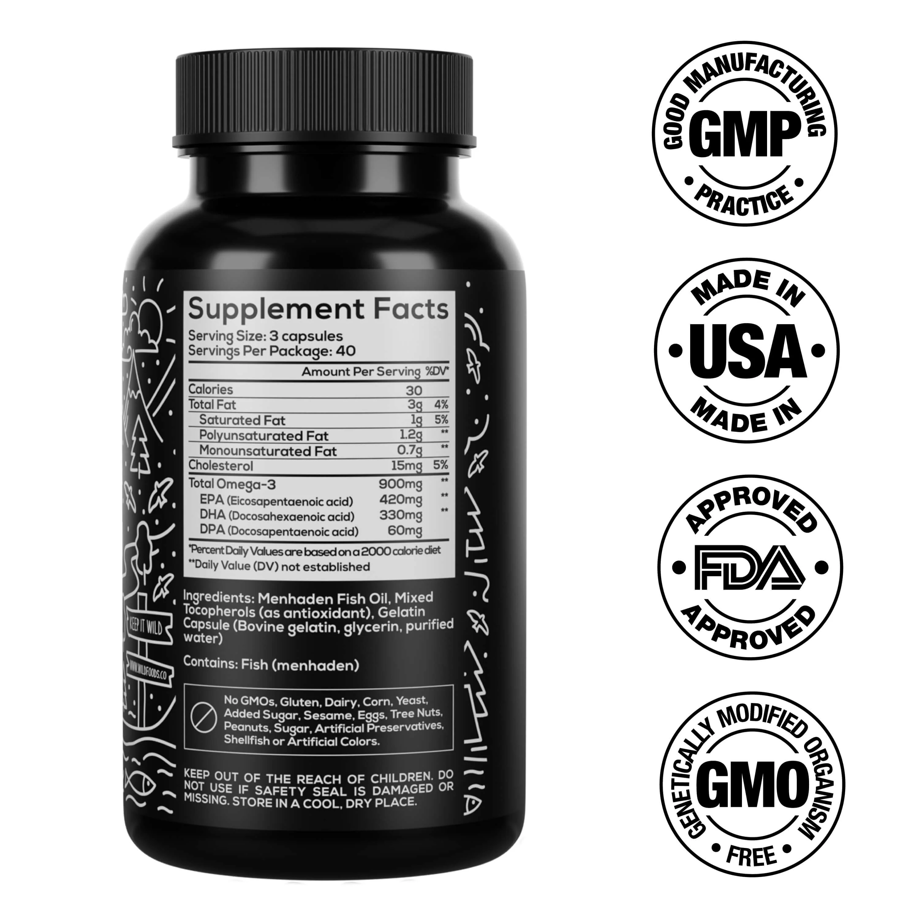 Wild Fish Oil, Omega-3 DHA, EPA, DPA, U.S. Wild Caught by Wild Foods - Image 2