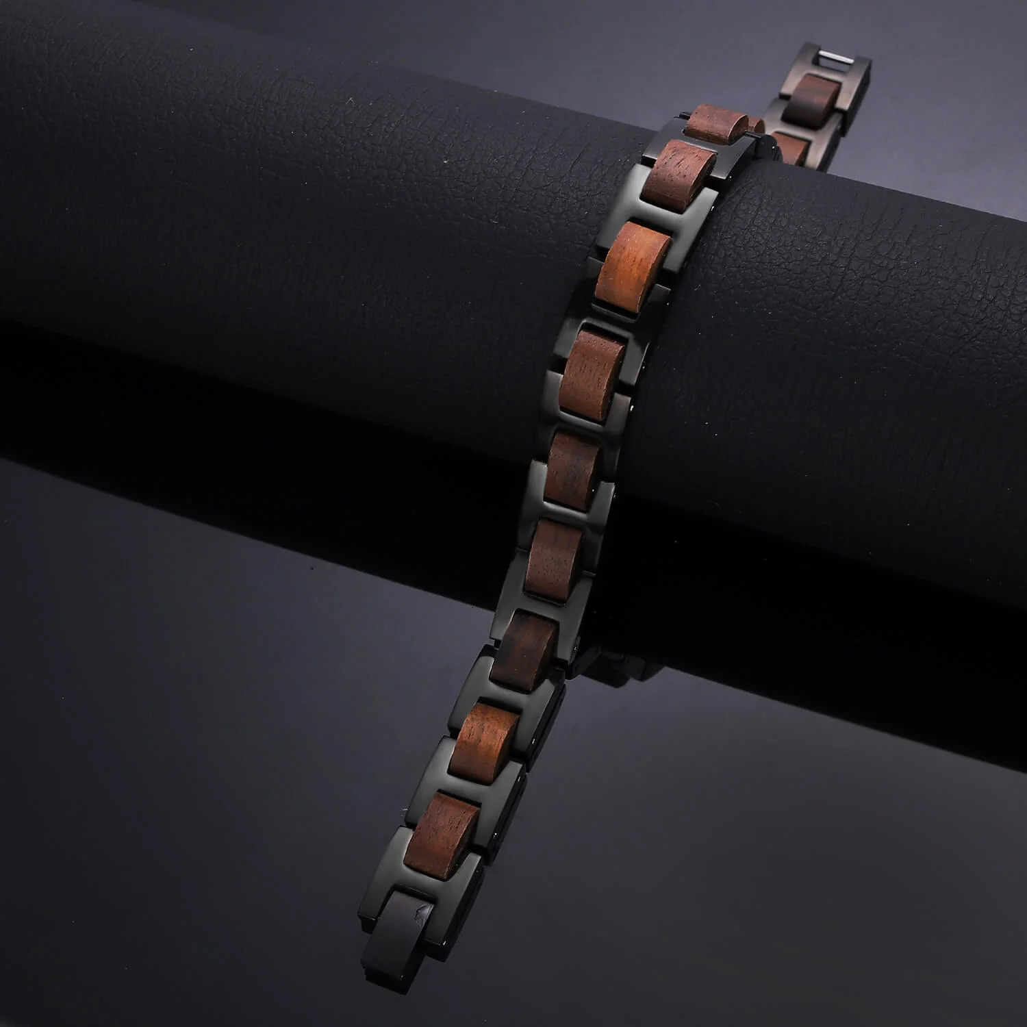 Wood and Stainless Steel Magnetic Bracelet. 2 Colors available. Model WB010 - Image 3
