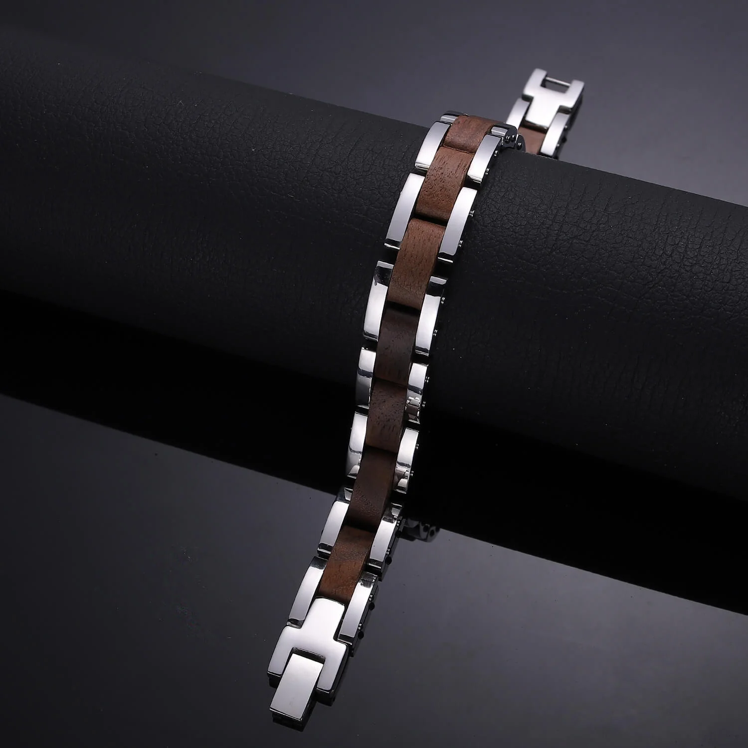 Wood and Stainless Steel Magnetic Bracelet. Silver Color available. Model WB008 - Image 3